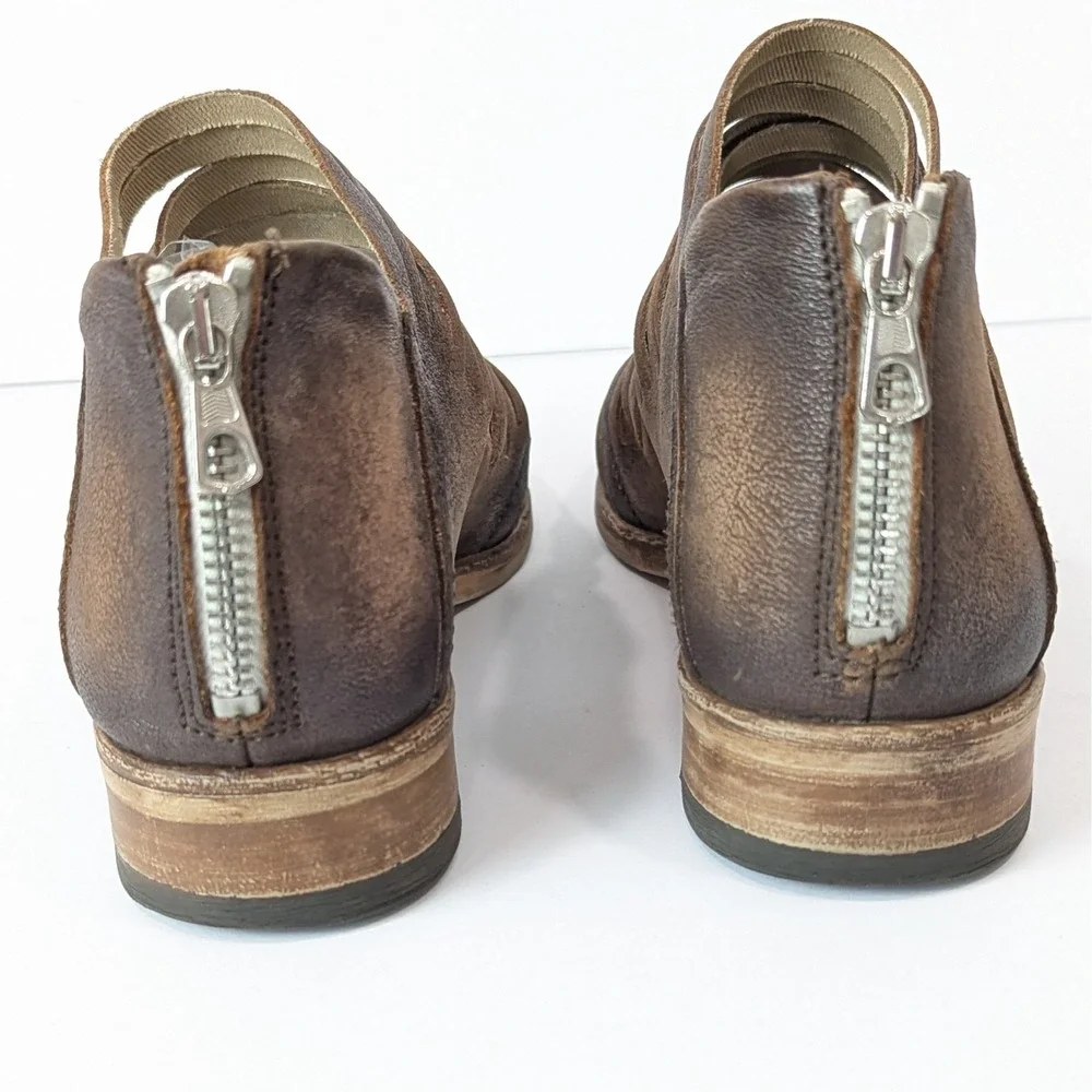 Free People Lost Valley Distressed Brown Sliced Leather Booties Shoes Sz 7.5‎
